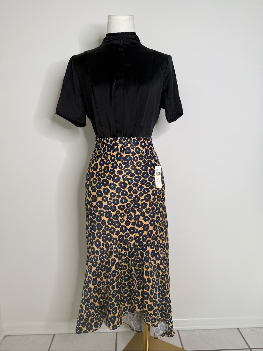 Anthropologie Black and Tan Floral Midi Skirt